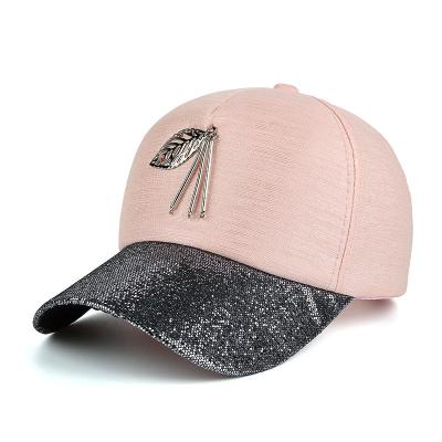 China JOINT Metal Leaves Decoration Ladies Hats And Caps Shiny Color Quality Baseball Caps for sale