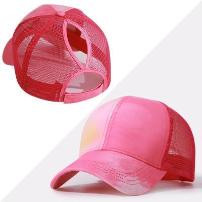 China COMMON High Quality Pink Trucker Baseball Caps Custom Tie Dye Trucker Hat Pony Tail Pony Tail Hats for sale