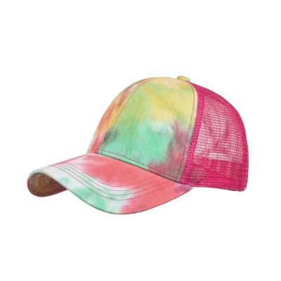 China COMMON Hats Caps Sports Tie Dye Baseball Hats Trucker Hat With Mesh High Ponytail Hat for sale