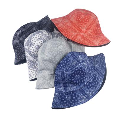 China Fashion Use Unisex Side Cashew\Wholesale Comfortable\Durable Summer Double Flowers Paisley Bandana Bucket Hat for sale