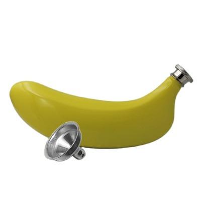 China American style 304 stainless steel banana hip flask for liquor for men with funnel for sale