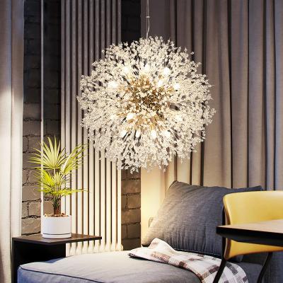 China 110V220v G9 G5.3 Modern Home Decoration Chandelier Golden Restaurant Round Modern Dandelion Crystal Chandelier Hotel Chandelier for sale