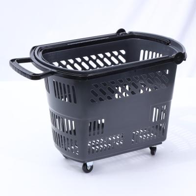 China Supermarket Environmental Friendly Plastic Trolley Factory Sale Factory Shopping Basket Plastic Black Shopping Cart With Wheels for sale