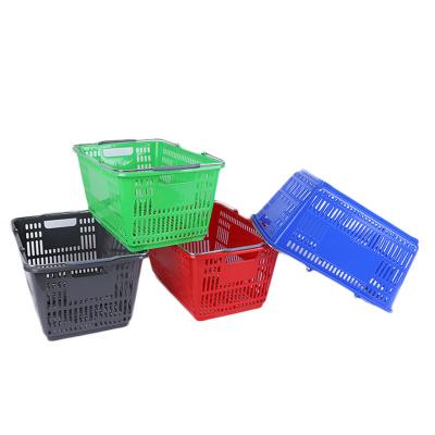 China Custom Made Plastic Custom Logo Supermarket Shopping Basket Double Handle Shopping Basket Shopping Basket Environmentally Friendly for sale