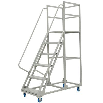 China Corrosion Protection Supermarket And Warehouse Steel Mobile Step Ladder Climbing Trolley for sale