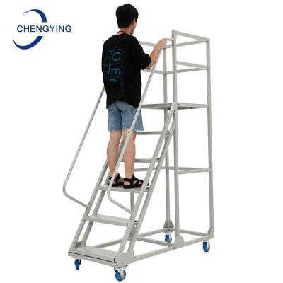 China Insulation Ladders Accepted Safety Portable Steel Rolling Warehouse Customized Movable Platform Ladder With Handrails for sale