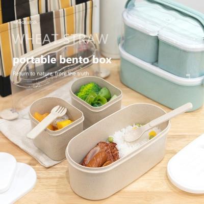 China Portable Airtight Leakproof Eco-Friendly Wheat Microwavable Straw Food Storage Container Bento Lunch Box for sale