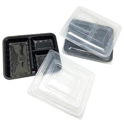 China Wholesale Plastic Microwavable Microwave With Disposable Lid Bento Lunch Box 3 Compartment Food Container for sale