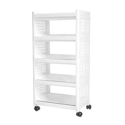 China Simple 5 Layer Household Style Kitchen Shelf Plastic Storage Rack Organizer With Wheel for sale