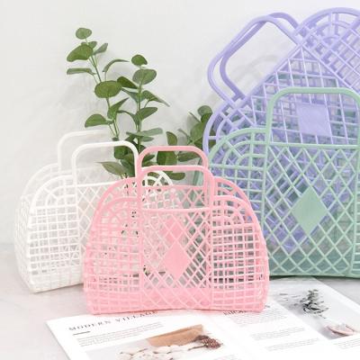 China Sustainable Large Capacity Collapsible Collapsible Picnic Plastic Shopping Storage Hand Baskets for sale