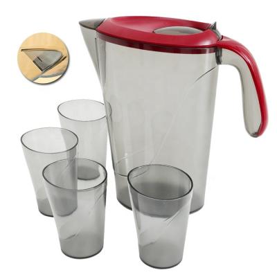 China 1.8L Viable Transparent With 4 Pcs Cups Stainless Steel Filter Set Plastic Cold Water Container Bottle Pitcher Jug for sale