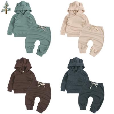 China Kids Boys Girls Casual Clothes Fall Cute Solid Color Crewneck Long Sleeve Hoodie + Sweatpants Toddler Set For Baby for sale