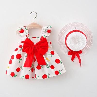 China Lovely Printed Baby Summer Baby Girl Dress Falda Scam Gorra Clothing Bow Little Girl Breathable Backless Dress New Style With Hat for sale