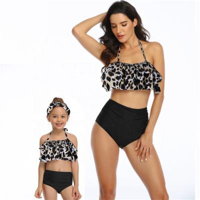 China Summer Mom Girl Swimwear Beach Breathable Tassel Printed Bikini Slit Parent-child Swimsuit for sale