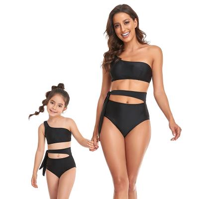 China Breathable Family Swimsuit Children Cut One Per Shoulder Beach Matching Swimsuit Mom Daughter and Daughter Swimwear for sale