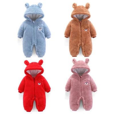 China Warm Cotton Winter Girls Infant Overalls Clothes 3-18 Months Baby Boy Long Sleeve Jumpsuit Baby Cartoon Hooded Romper for sale