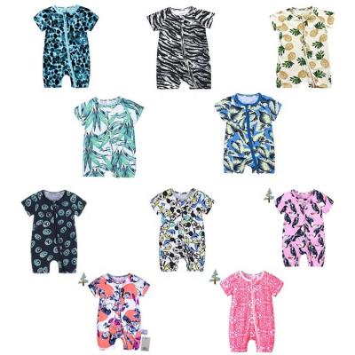 China Baby Spandex/Cotton Double Sleeve Summer Newborn Jumpsuit Shorts Zipper Up Baby Cartoon Printed Romper Short Overalls for sale