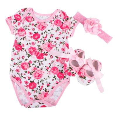 China OEM/ODM cotton. Newborn Clothes Set Custom Baby Romper+ Headband + Shoes Summer Baby Rompers Premature Baby Bamboo Clothes for sale