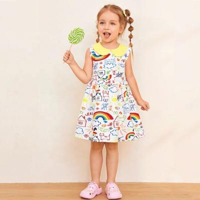 China 2021 New Arrivals Breathable Baby Girl Dress Cute Doll Collar Rainbow Printed Toddler Girls Summer Sleeveless Casual Outfits for sale