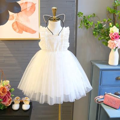 China Girls Breathable Sheer White Lace Toddler Clothing Kids Summer Sleeveless Wedding Dresses For Little Girls for sale