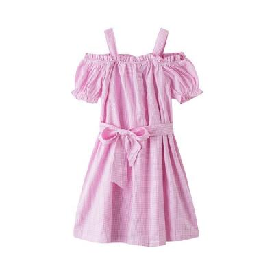 China Girls Summer Breathable Cotton Off The Shoulder Dress With Strapless Princess Dress Beach Party Pink Plaid Sling Casual Kids Dress for sale