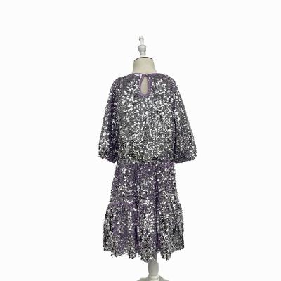 China Economical Glitter Custom Design 100% Polyester Kids Dress Glitter Sequined Purple for sale