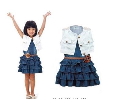 China Anti-static Baby Clothes Dress 2-8 New Y Girls 2022 Dress Jacket 2 Pieces Set Bud Silk Yarn Vest Denim Skirt Kids Summer Clothing for sale