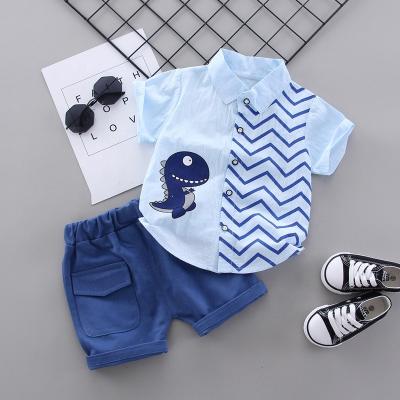 China Summer Kids Baby Boy Casual Gentleman Cartoon Dinosaur Short Sleeve Shirt Tops Shorts Outfits Set Children Boy Clothing Set for sale