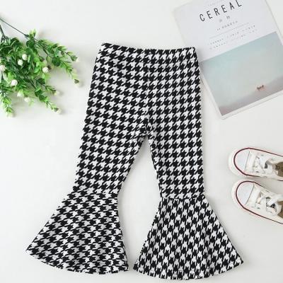 China Summer Girls Quick Delivery Breathable Bell Base Long High Waist Geometric Print Houndstooth Pants Kids Girls Plaid Rocket Pants for sale