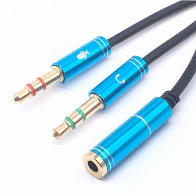 China Male 2 AUX. Multimedia Earphone Mic+Audio Y Splitter 3.5mm To 1 Female Audio Cable For PC for sale