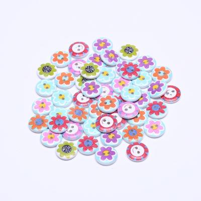 China 100pcs/bag Washable Wood Buttons 15mm Sunflowers Painted Round Sewing Button For Scrapbooking Embellishments for sale