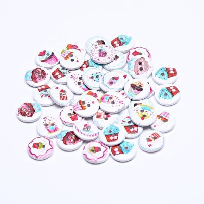 China 100pcs/bag 15mm Washable Mixed Cupcake Ice Cream Patterns Painted Wooden Buttons DIY Crafts Scrapbooking Around Sewing DIY Crafts for sale