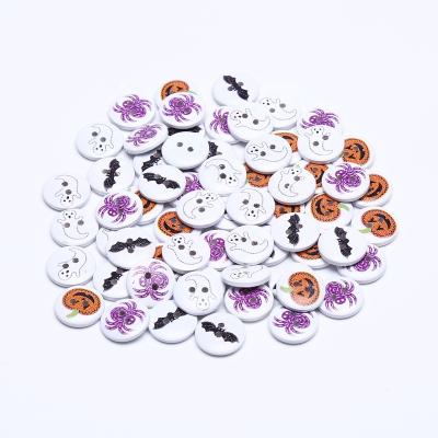 China 100pcs/bag 15mm Halloween Washable Mixed Pumpkin Painted Wooden Buttons Sewing 2 Holes Around Button Decorative Scrapbooking DIY Crafts for sale