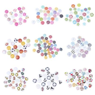 China 100pcs/bag Washable 15mm Painted Dots Flowers Collection Wooden Buttons Sewing 2 Holes Around Decorative ButtonScrapbooking DIY Crafts for sale