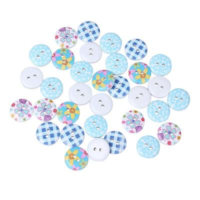 China 100pcs/bag 15mm Washable Blue Patterns Mixed Buttons Wood Crafts Sewing 2 Holes Around Decorative Button For Scrapbooking Cardmaking DIY for sale