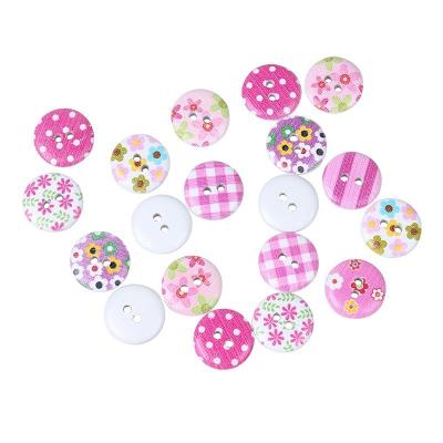 China 100pcs/bag 15mm Washable Pink Patterns Mixed Wood Buttons Sewing 2 Holes Around Decorative Button For DIY Scrapbooking Crafts for sale