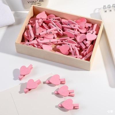 China 50pcs/bag Pink Heart Wooden Clothespins Pegs Wooden Paper Clips Clips Wedding Table Decorations Scrapbooking Cardmaking Gift Wrapping for sale