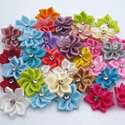 China Eco-firendly 40pcs/bag 25mm Satin Ribbon Diamond Flowers Rhinestone Centered Crafts for Wedding Bouquet Table Decorations Embellishments for sale