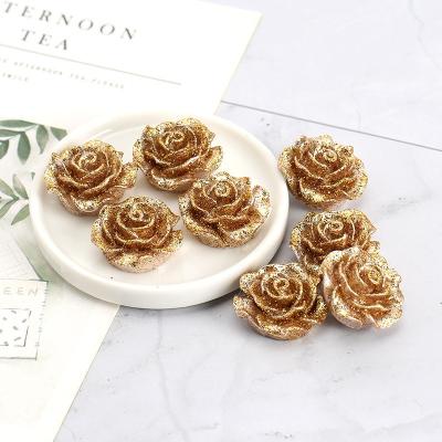 China Sparkle Rose Crafts Embellishment Cabochon DIY Scrapbooking Cardmaking Europe Glitter Gold Resin Flower Flatbacks 20pcs/bag 20mm for sale