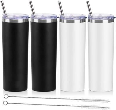 China 20 oz Stainless Steel Skinny Tumblers  Double Wall Insulated Water Tumbler Cup with Lids, Straws and Straw Brushes for sale