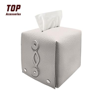 China PU Leather Minimalist Creative Living Room Square Table Top Car Home Tissue Boxes for sale