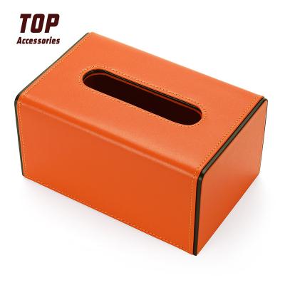 China Minimalist New Arrival Hotel Restaurant Household Household Tissue Luxury Orange Leather Boxes for sale