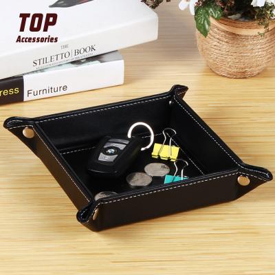 China Creative Leather Storage Trays Office Leather Trays Customized Snap Folding Trays for sale