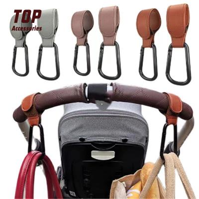 China Most Popular Viable Baby Stroller Hooks PU Leather Stroller Hooks Car Metal Hardware Hooks for sale