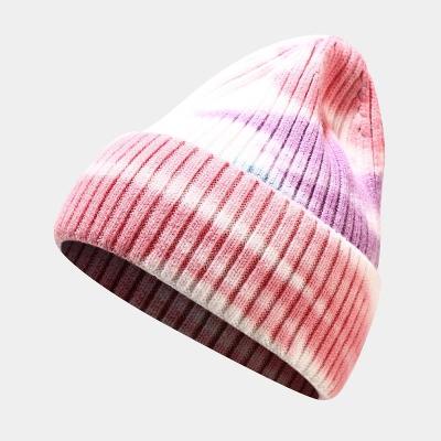 China COMMON 100% Cotton Custom Winter Stylish Knitted Tie Dye Beanie Hats For Women 2021 for sale