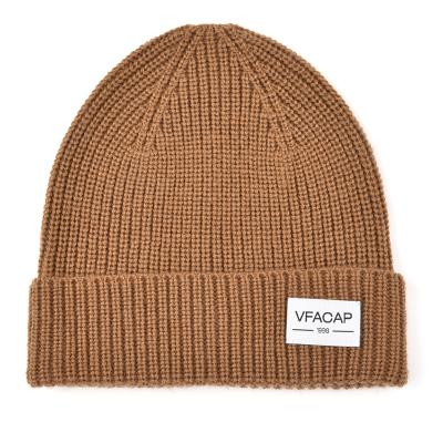 China COMMON 2021 Customized Label Heat Cashmere Beanie Hats Woven Brown Beanie Hats Woven Design for sale