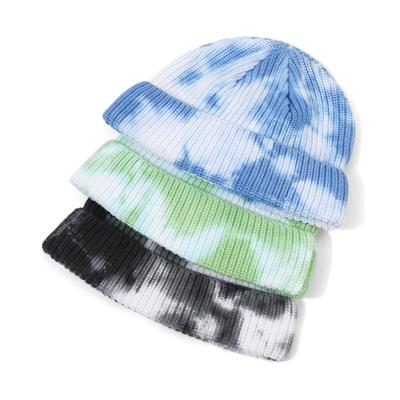 China JOINT Stylish Tie Dye Hats For Women 2021, Winter Solid Slapped Knit Tie Dye Beanie Hat for sale