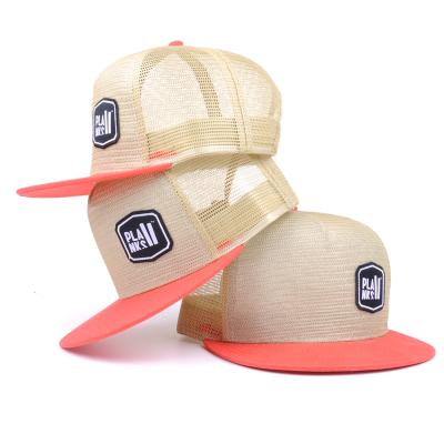 China JOINT JOINT Patch Flat Brim Plain High Profile Mesh Snapback Trucker Hat for sale