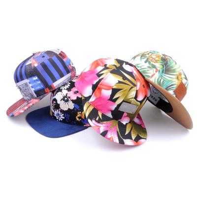 China Low Moq Custom High Quality JOINT Cheap Flower Printed Snapback Hats for sale