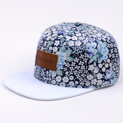 China Amazon Supplier COMMON Flower Printing Patch Leather Logo Floral Snapback Hat Wholesale for sale